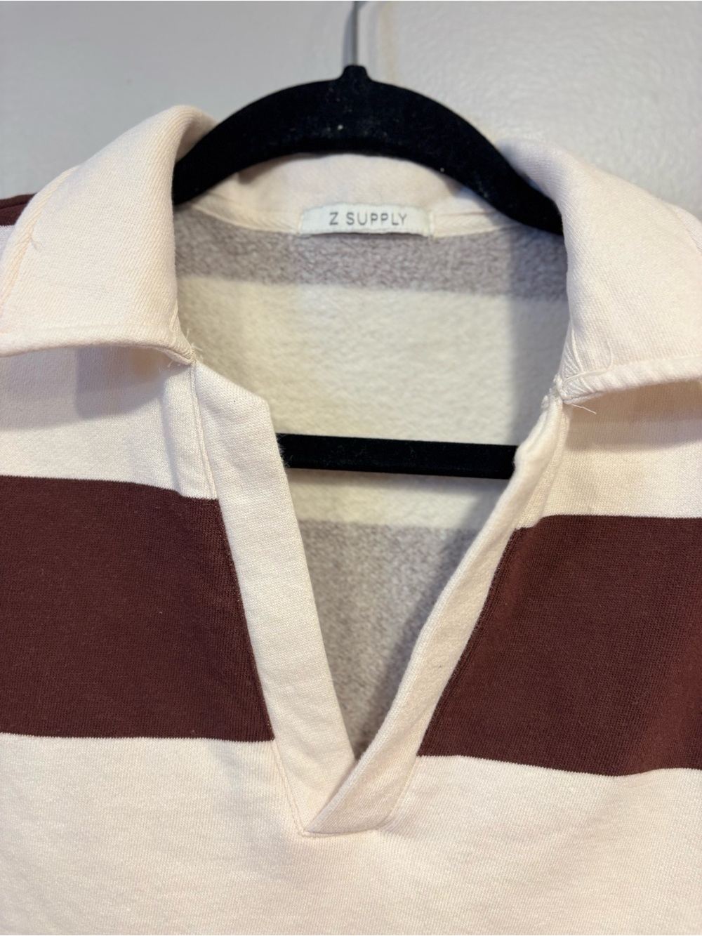 Z Supply Rugby Brown Stripe 100% Cotton Brushed Fleece Henley Women's Medium - Picture 3 of 9